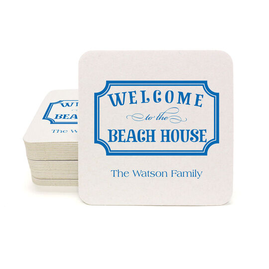 Welcome to the Beach House Sign Square Coasters
